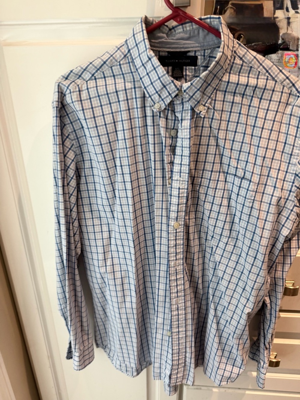 Tommy Hilfiger White and Blue Checked Button-Down Shirt - Men's
